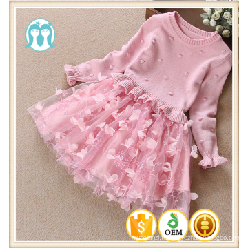 pulls manches longues dentelle bébé filles robes d&#39;hiver enfants chandails top robe bas style automne